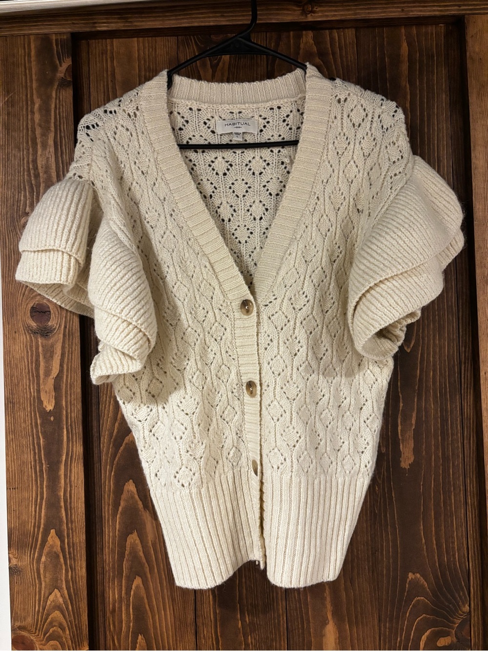 Habitual Crochet Flutter Ruffle Sleeve Cardigan Large
